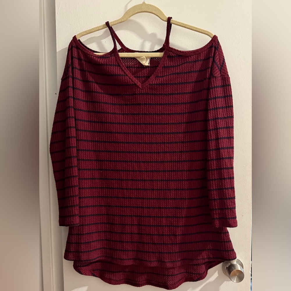 PPLA Maroon and Black Striped Long Sleeve Top